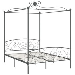 Rama łóżka z baldachimem, szara, metalowa, 180 x 200 cm