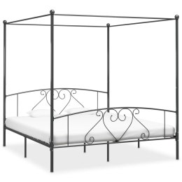 Rama łóżka z baldachimem, szara, metalowa, 200 x 200 cm