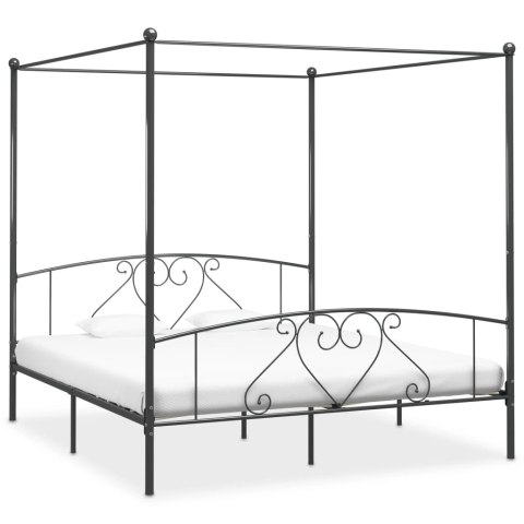 Rama łóżka z baldachimem, szara, metalowa, 200 x 200 cm