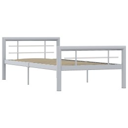 Rama łóżka, biało-szara, metalowa, 90 x 200 cm