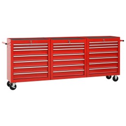 Wózek narzędziowy, 21 szuflad, stalowy, czerwony