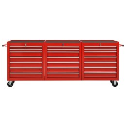 Wózek narzędziowy, 21 szuflad, stalowy, czerwony