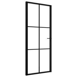 Drzwi wewnętrzne, szkło ESG i aluminium, 83x201,5 cm, czarne