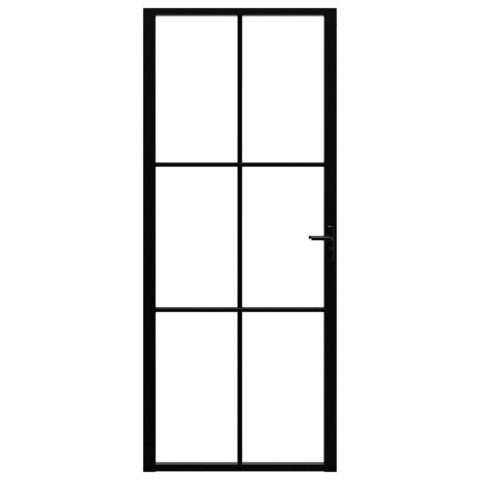 Drzwi wewnętrzne, szkło ESG i aluminium, 83x201,5 cm, czarne