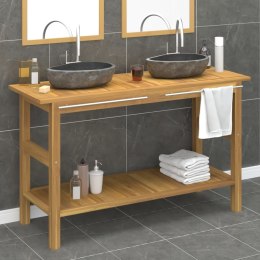 Szafka łazienkowa z kamiennymi umywalkami, drewno tekowe