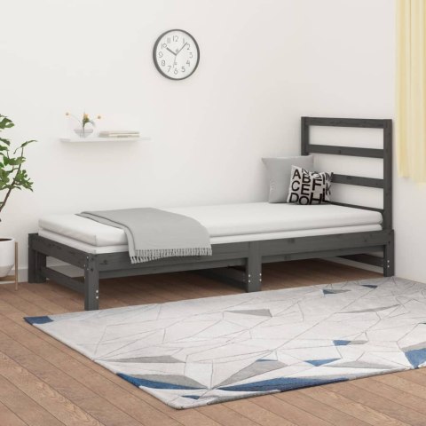 Łóżko rozsuwane, szare, 2x(90x190) cm, lite drewno sosnowe