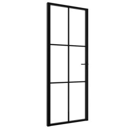 Drzwi wewnętrzne, szkło ESG i aluminium, 76x201,5 cm, czarne