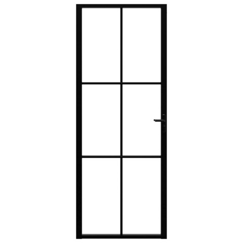 Drzwi wewnętrzne, szkło ESG i aluminium, 76x201,5 cm, czarne
