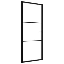 Drzwi wewnętrzne, szkło ESG i aluminium, 93x201,5 cm, czarne