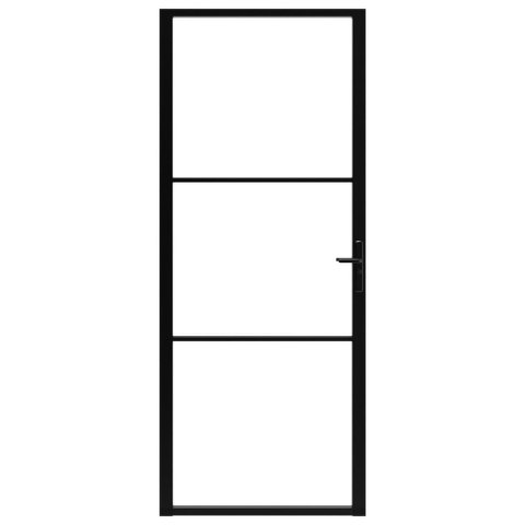 Drzwi wewnętrzne, szkło ESG i aluminium, 93x201,5 cm, czarne