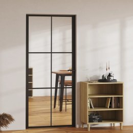 Drzwi wewnętrzne, szkło ESG i aluminium, 93x201,5 cm, czarne