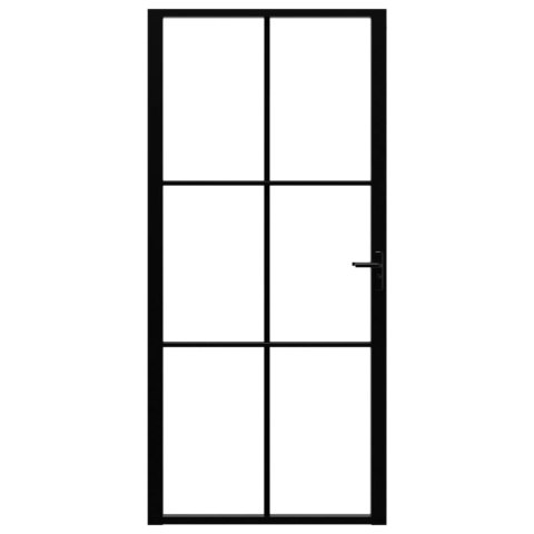 Drzwi wewnętrzne, szkło ESG i aluminium, 93x201,5 cm, czarne