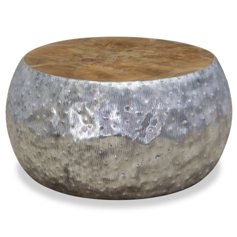 Stolik kawowy, aluminium, drewno tekowe, 60 x 60 x 30 cm