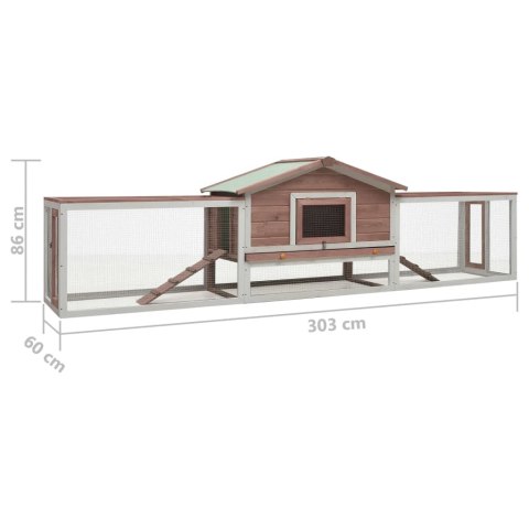 Klatka dla królika, mokka, 303x60x86 cm, drewno sosny i jodły