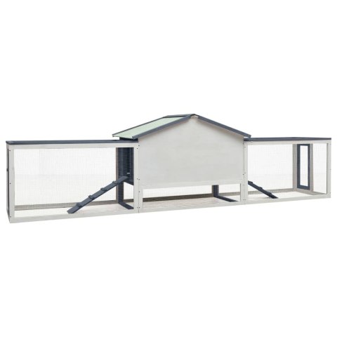 Klatka dla królika, szara, 303x60x86 cm, drewno sosny i jodły