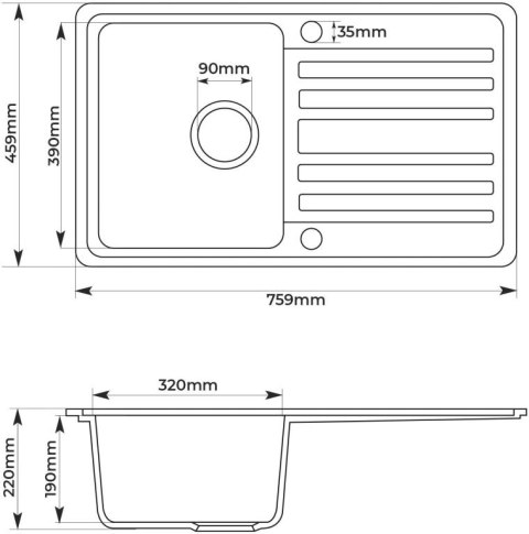Aquamarin Zlew kuchenny Granite, 76 x 46 cm, szary