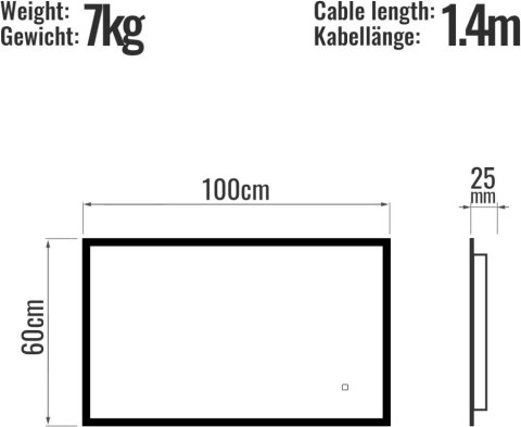 Aquamarin Lustro łazienkowe z oświetleniem LED, 100 x 60 cm Aquamarin Lustro łazienkowe z oświetleniem LED, 100 x 60 cm