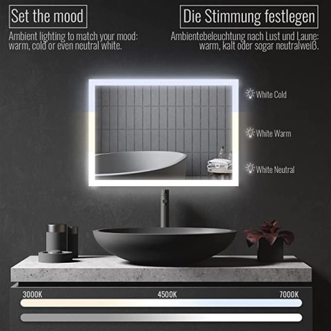 Aquamarin Lustro łazienkowe z oświetleniem LED 20W, 50x70cm Aquamarin Lustro łazienkowe z oświetleniem LED 20W, 50x70cm