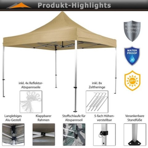 Namiot ogrodowy nożycowy 3×3 m beżowy - 5 poziomów wysokości