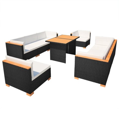 10-cz. zestaw mebli do ogrodu, poduszki, rattan PE, czarny 10-cz. zestaw mebli do ogrodu, poduszki, rattan PE, czarny