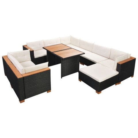 10-cz. zestaw mebli do ogrodu, poduszki, rattan PE, czarny 10-cz. zestaw mebli do ogrodu, poduszki, rattan PE, czarny