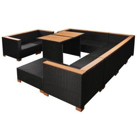 10-cz. zestaw mebli do ogrodu, poduszki, rattan PE, czarny 10-cz. zestaw mebli do ogrodu, poduszki, rattan PE, czarny
