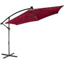 STILISTA Parasol ogrodowy z rączką 3 m, czerwony + LED