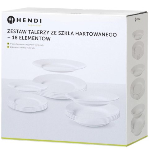 Zestaw talerzy ze szkła hartowanego 18 el. - Hendi 795224