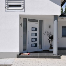 Drzwi wejściowe, białe, 110x210 cm, aluminium i PVC
