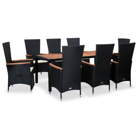 9-cz. zestaw mebli ogrodowych z poduszkami, rattan PE, czarny 9-cz. zestaw mebli ogrodowych z poduszkami, rattan PE, czarny