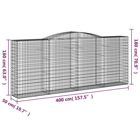 Kosze gabionowe, 4 szt, 400x50x160/180 cm, galwanizowane żelazo Kosze gabionowe, 4 szt, 400x50x160/180 cm, galwanizowane żelazo