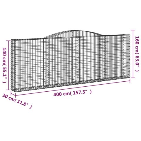 Kosze gabionowe, 5 szt, 400x30x140/160 cm, galwanizowane żelazo Kosze gabionowe, 5 szt, 400x30x140/160 cm, galwanizowane żelazo