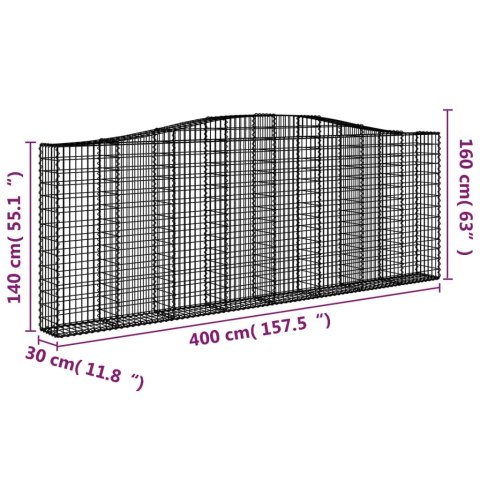 Kosze gabionowe, 5 szt, 400x30x140/160 cm, galwanizowane żelazo Kosze gabionowe, 5 szt, 400x30x140/160 cm, galwanizowane żelazo