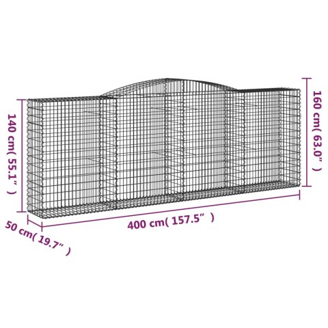 Kosze gabionowe, 5 szt, 400x50x140/160 cm, galwanizowane żelazo Kosze gabionowe, 5 szt, 400x50x140/160 cm, galwanizowane żelazo
