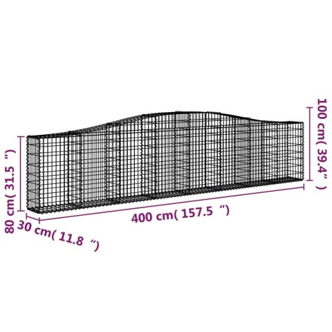Kosze gabionowe, 7 szt, 400x30x80/100 cm, galwanizowane żelazo Kosze gabionowe, 7 szt, 400x30x80/100 cm, galwanizowane żelazo