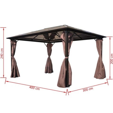 Altana ogrodowa z zasłonami, brązowa, aluminiowa, 400 x 300 cm Altana ogrodowa z zasłonami, brązowa, aluminiowa, 400 x 300 cm