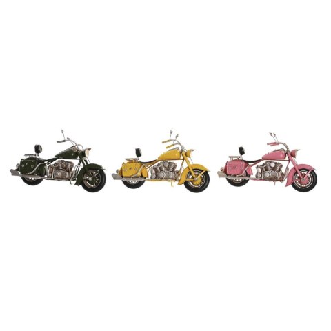 Figurka Dekoracyjna DKD Home Decor 28 x 10 x 16 cm Różowy Motocykl Kolor Zielony Żółty Vintage (3 Części)