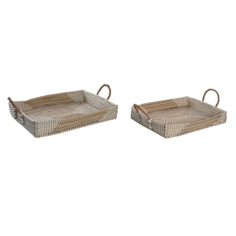 Zestaw tacek DKD Home Decor Żółty Naturalny 48 x 38 x 15 cm 52 x 38 x 15 cm (2 Sztuk)