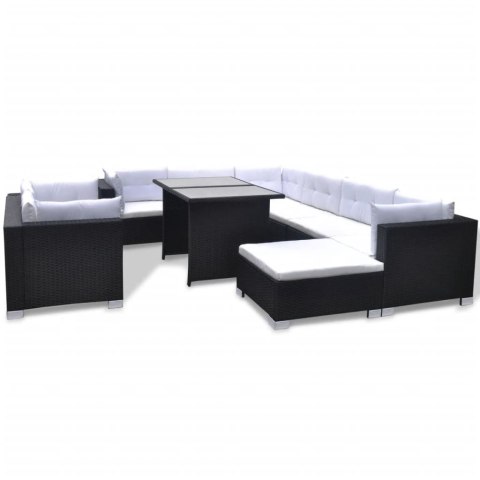 10-cz. zestaw mebli do ogrodu, poduszki, rattan PE, czarny 10-cz. zestaw mebli do ogrodu, poduszki, rattan PE, czarny