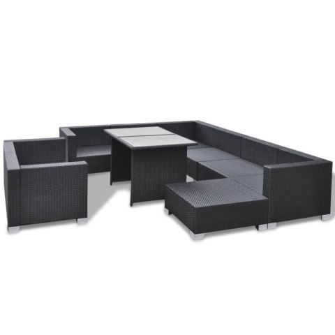 10-cz. zestaw mebli do ogrodu, poduszki, rattan PE, czarny 10-cz. zestaw mebli do ogrodu, poduszki, rattan PE, czarny