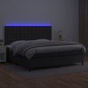Łóżko kontynentalne z materacem i LED czarna ekoskóra 200x200cm