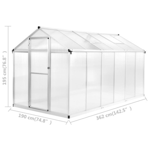 Szklarnia z ramą aluminiową, 362x190x195 cm, 13,41 m³