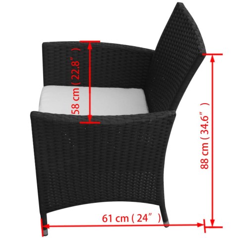 7-cz. zestaw mebli ogrodowych z poduszkami, rattan PE, czarny