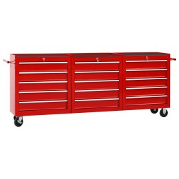 Wózek narzędziowy z 15 szufladami, stalowy, czerwony