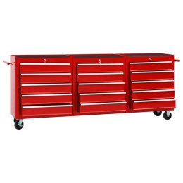 Wózek narzędziowy z 15 szufladami, stalowy, czerwony