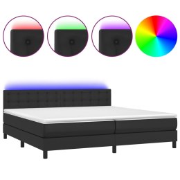 Łóżko kontynentalne z materacem i LED czarna ekoskóra 200x200cm