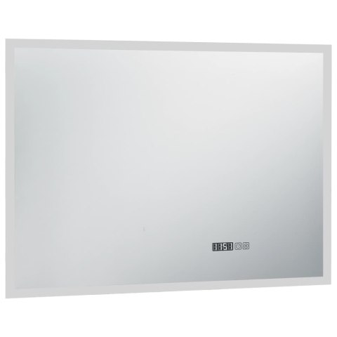 Lustro łazienkowe z LED, czujnikiem dotyku i zegarem, 100x60 cm