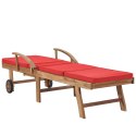 Leżaki z poduszkami, 2 szt., lite drewno tekowe, czerwone