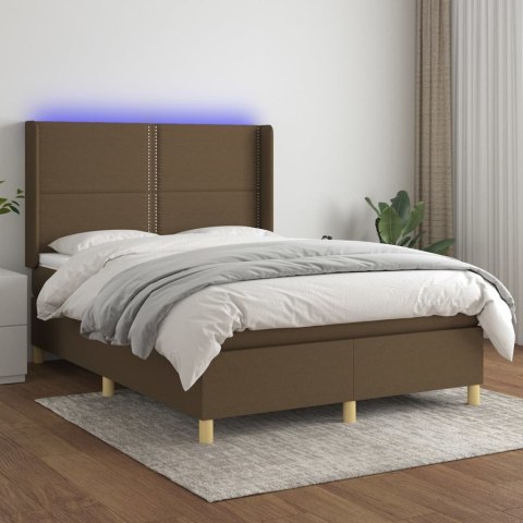 Łóżko kontynentalne z materacem, brązowe, 140x200 cm, tkanina