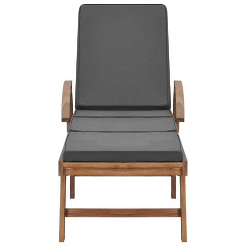 Leżaki z poduszkami, 2 szt., lite drewno tekowe, ciemnoszare